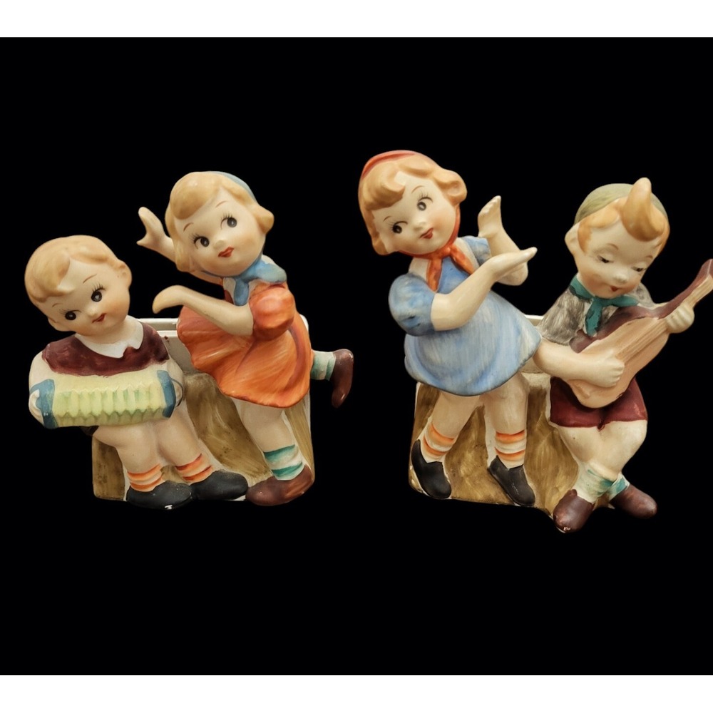 Vintage L&M Lipper & Mann Boy Girl Figure Sconce Wall Pocket Pair Japan 1956‎